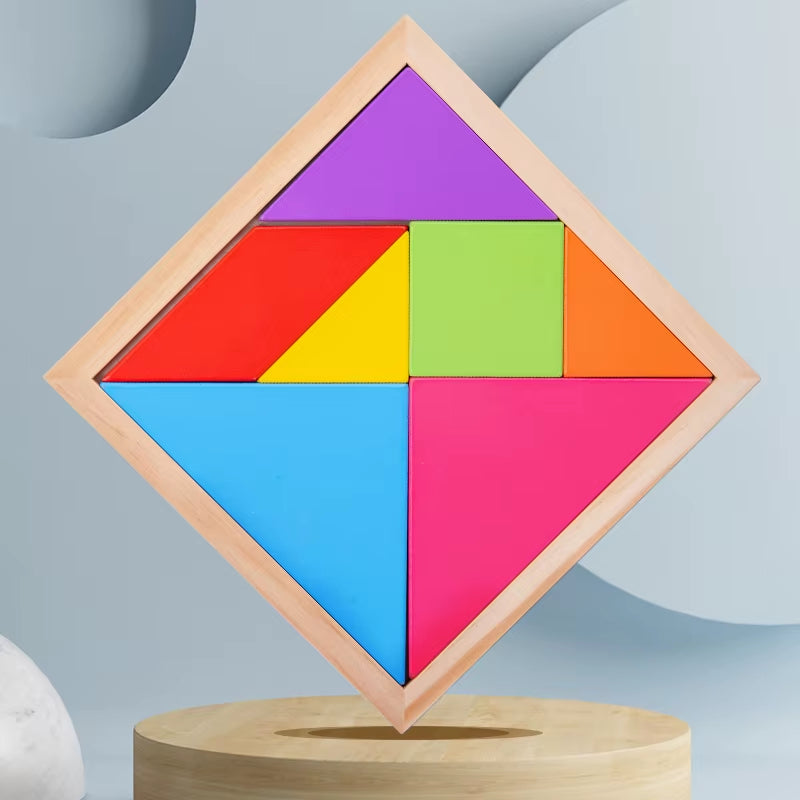 Wooden Tangram Puzzles for Kids with 7 Colored Pieces,Educational Brain Teaser Learning Toy for Boys and Girls Fun Party Favor