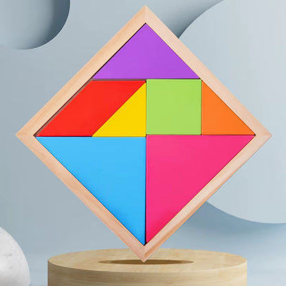 Wooden Tangram Puzzles for Kids with 7 Colored Pieces,Educational Brain Teaser Learning Toy for Boys and Girls Fun Party Favor