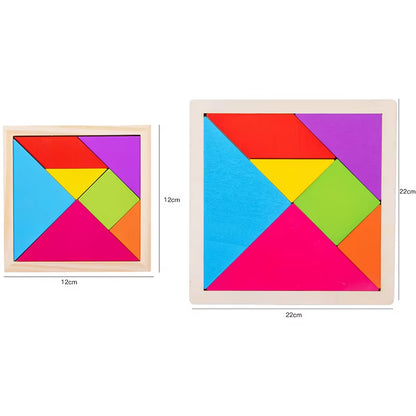 Wooden Tangram Puzzles for Kids with 7 Colored Pieces,Educational Brain Teaser Learning Toy for Boys and Girls Fun Party Favor