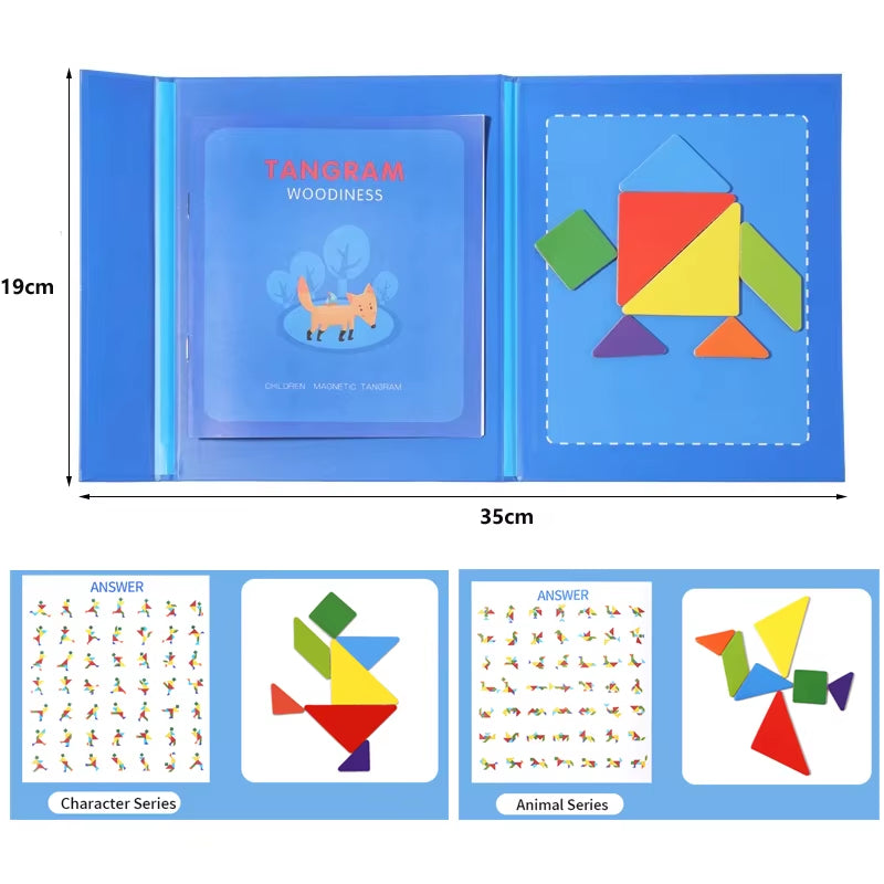Wooden Tangram Puzzles for Kids with 7 Colored Pieces,Educational Brain Teaser Learning Toy for Boys and Girls Fun Party Favor