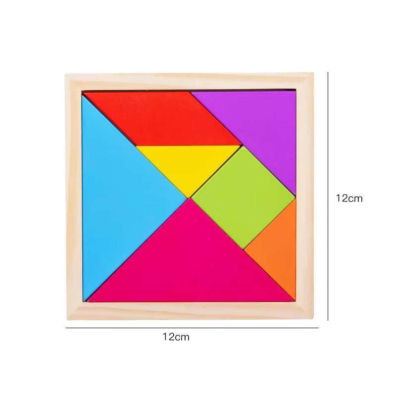 Wooden Tangram Puzzles for Kids with 7 Colored Pieces,Educational Brain Teaser Learning Toy for Boys and Girls Fun Party Favor